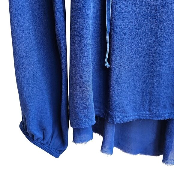 Go By GoSilk Blue Silk Long Sleeve Blouse With Drawstring Neckline, Size Medium - Picture 3 of 11